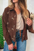 Floral Embroidered Wide Wale Corduroy Button Front Patch Pocket Jacket